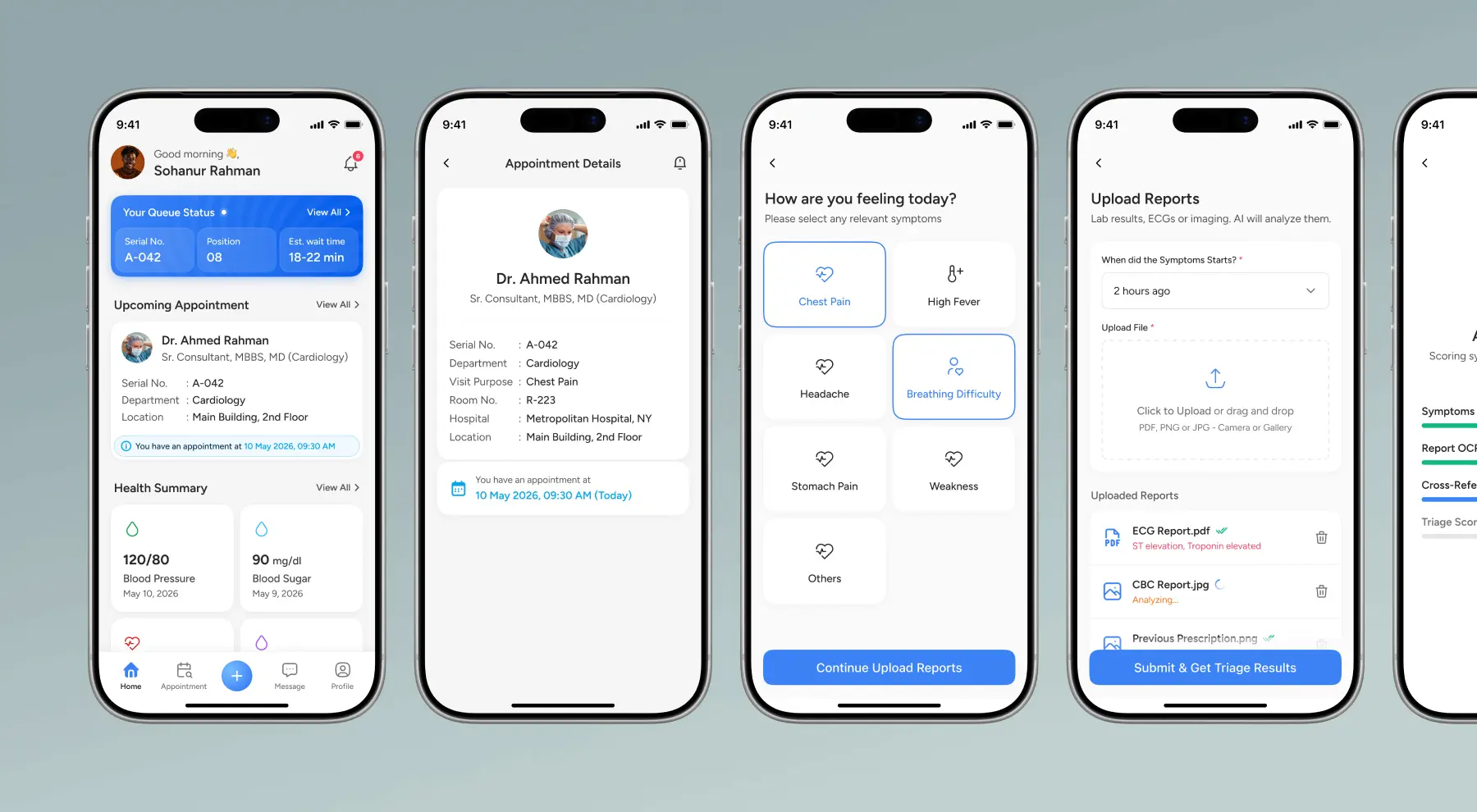 AI Triage Layer, patient app screen
