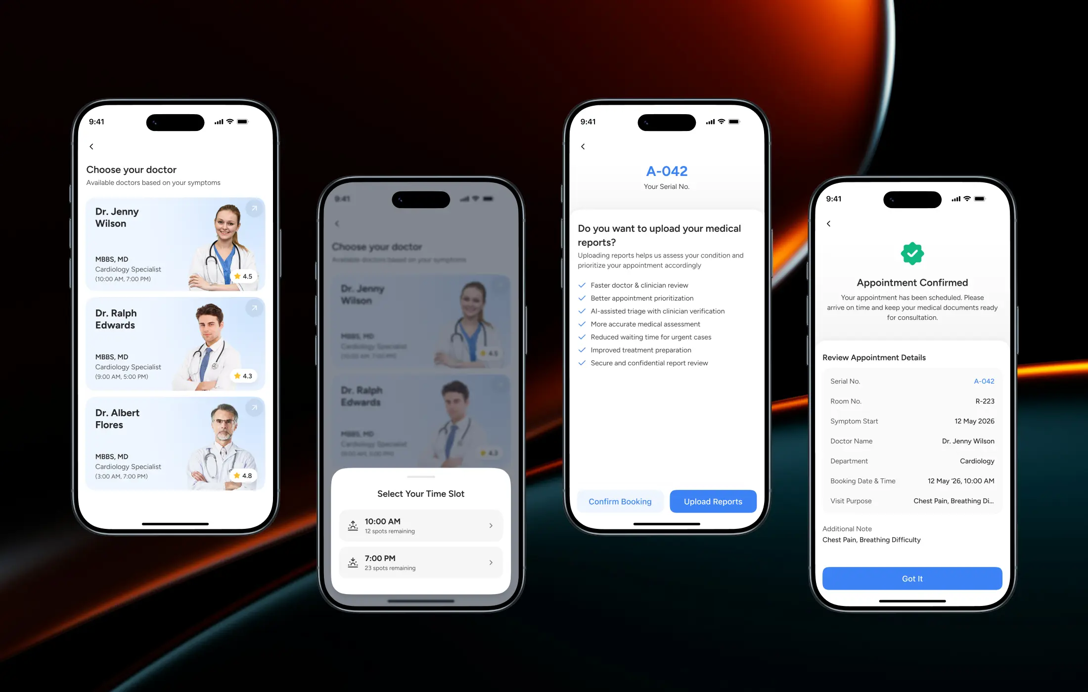 AI Triage Layer, appointment booking screen
